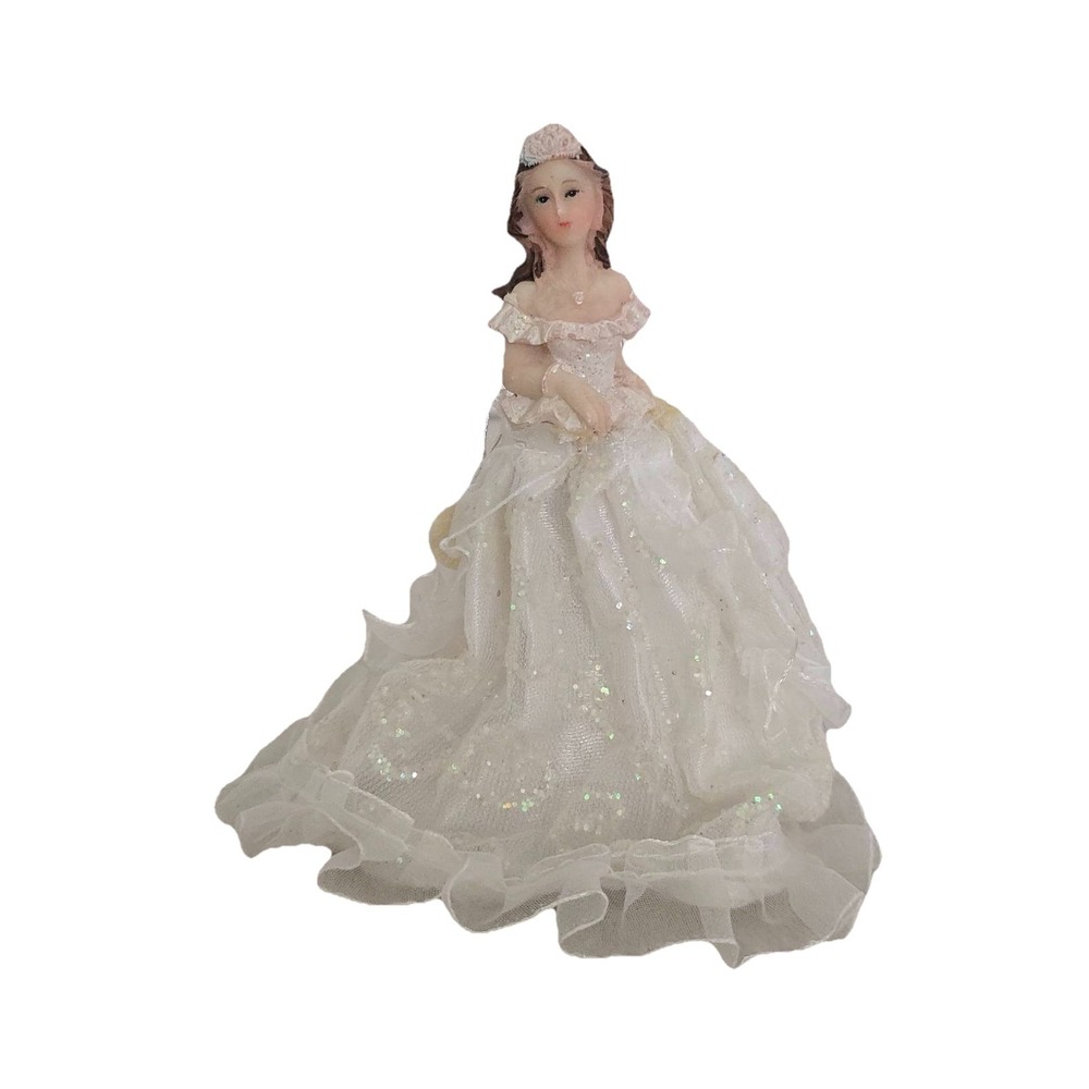 Vintage Quinceanera Cake Topper Figure White Dress Resin 5" *spot